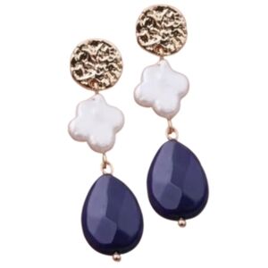 New Lapis Lazuli & Freshwater Pearl Drop Earrings Natural Stone